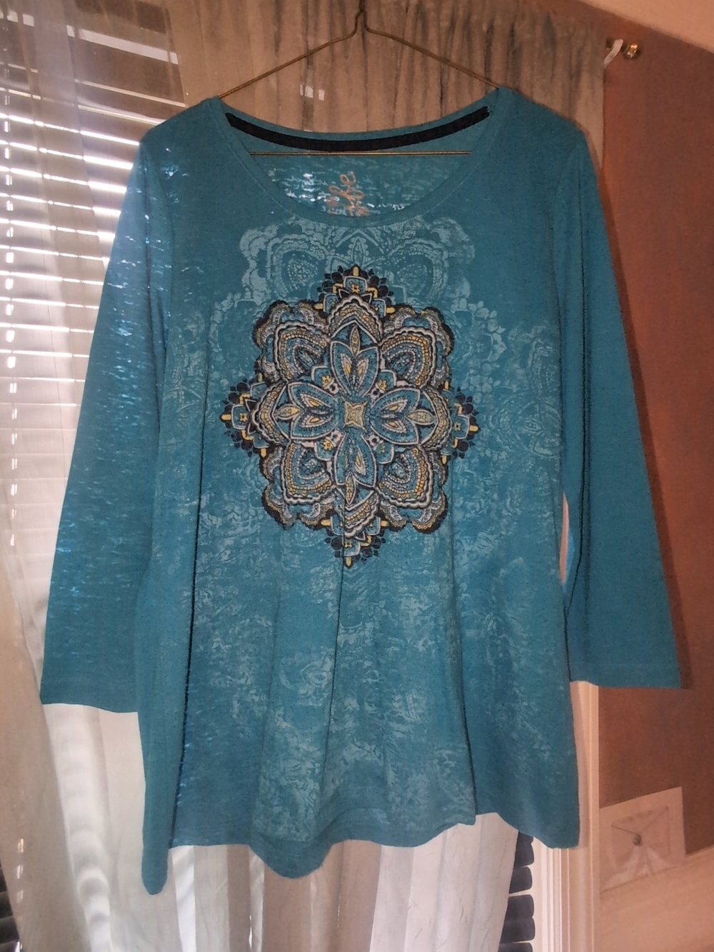 made for life Teal Embroidered Long-Sleeve Scoop Neck Top